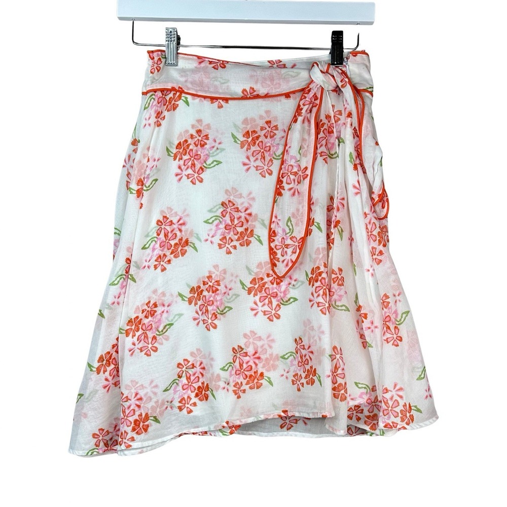 Y2K Free People Womens Floral Wrap Skirt Orange pink Tie Waist Lined size 4